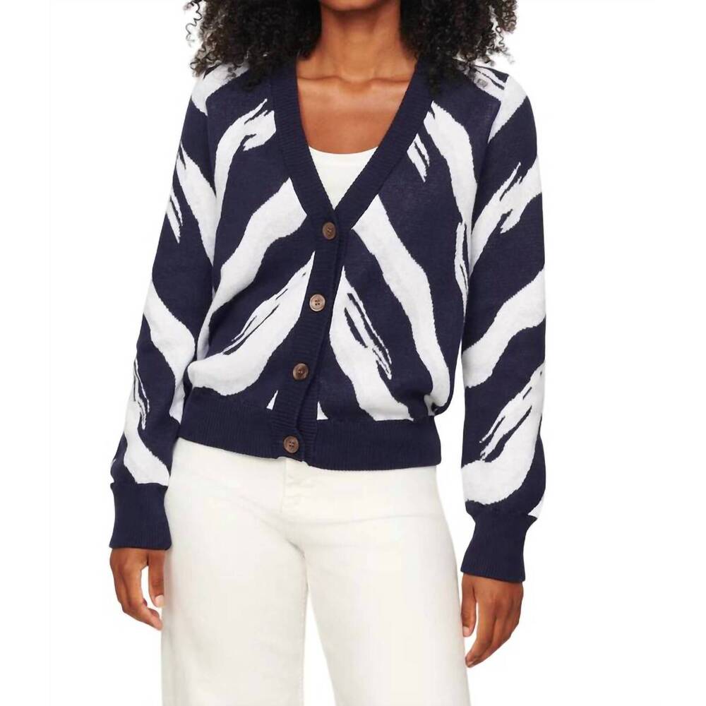 NEW &ISLA mila zebra vee cardigan in midnight multi